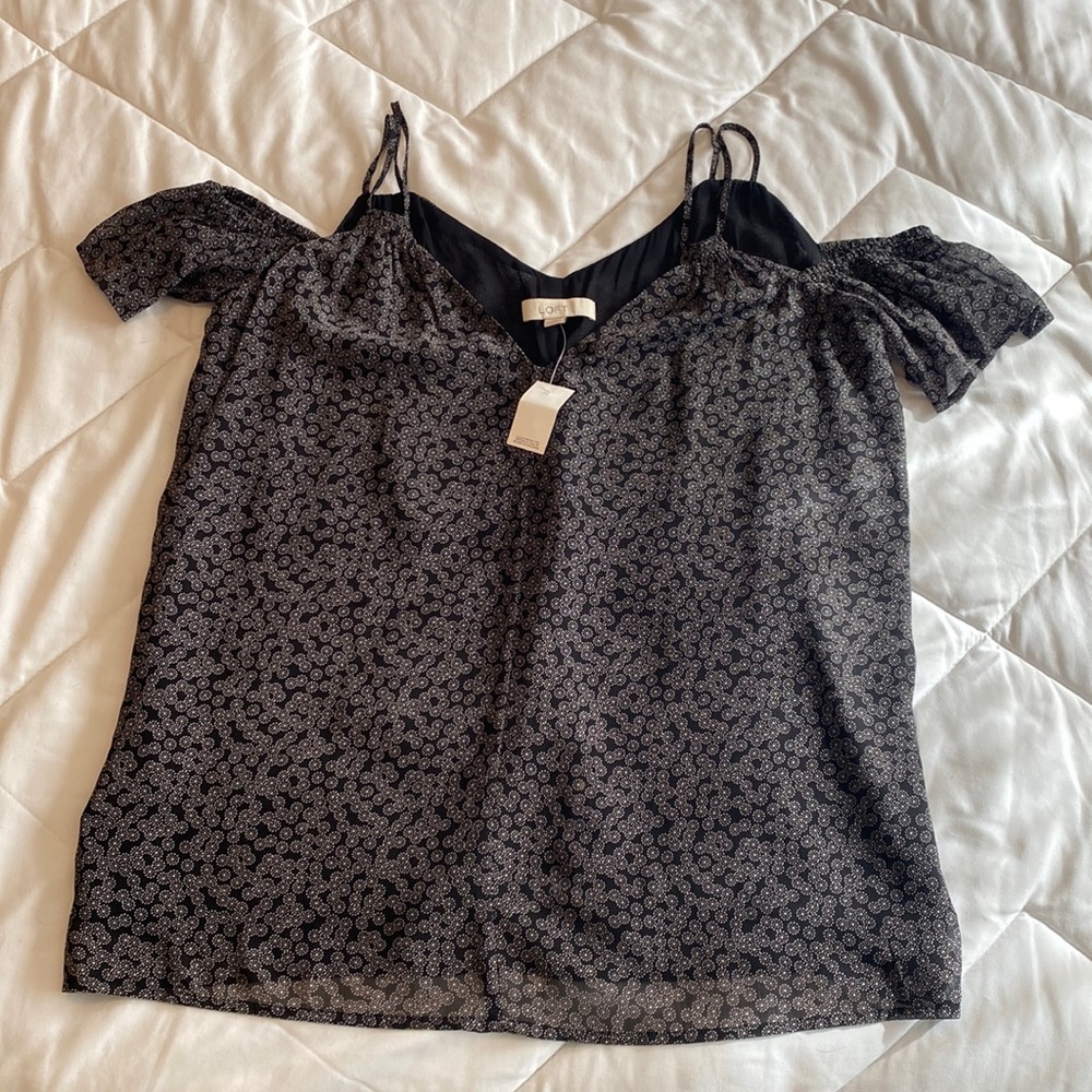 NWT Ann Taylor Loft  Black /White Off the shoulder Cami